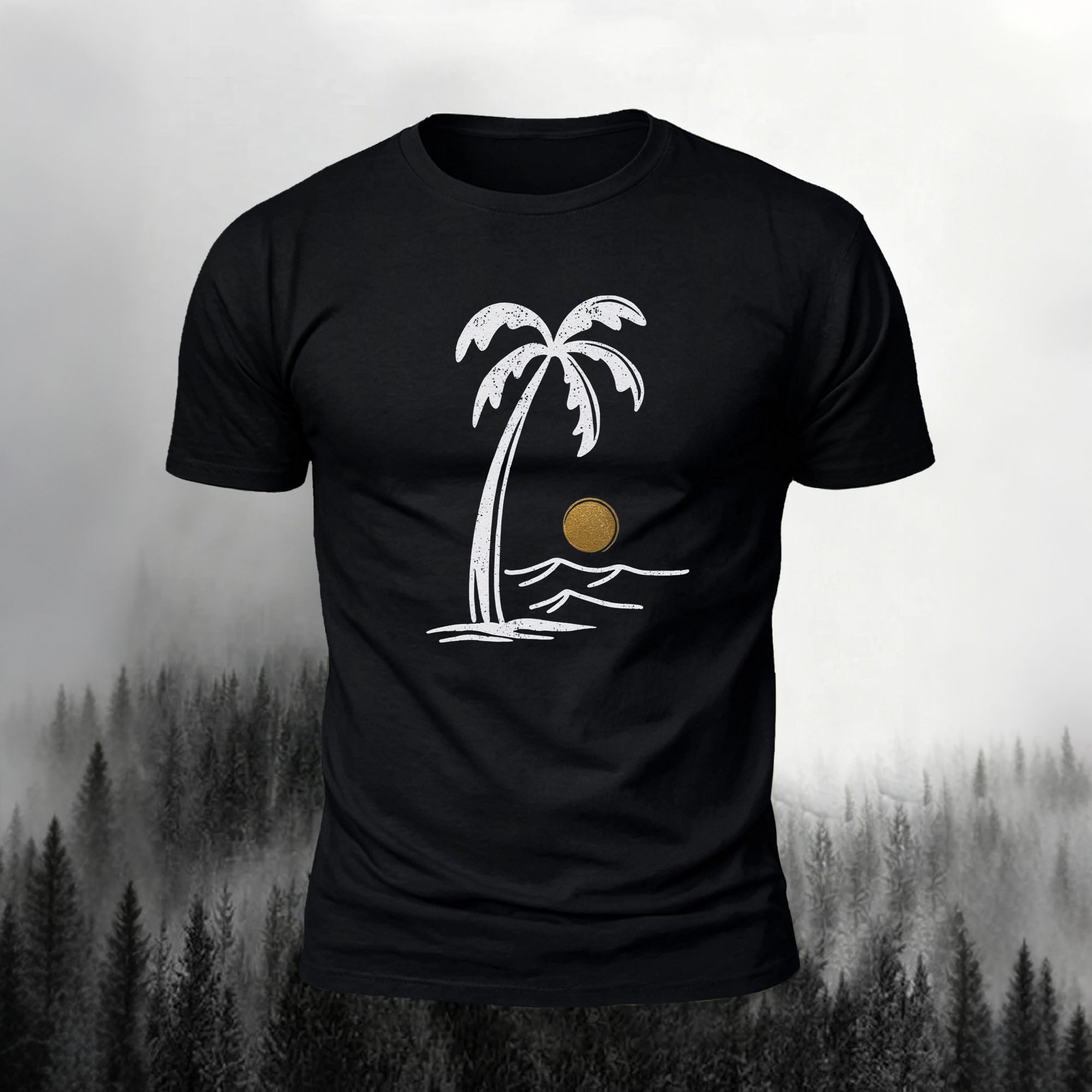 Mountain Series Simple Pattern Cotton Breathable T-Shirt Black