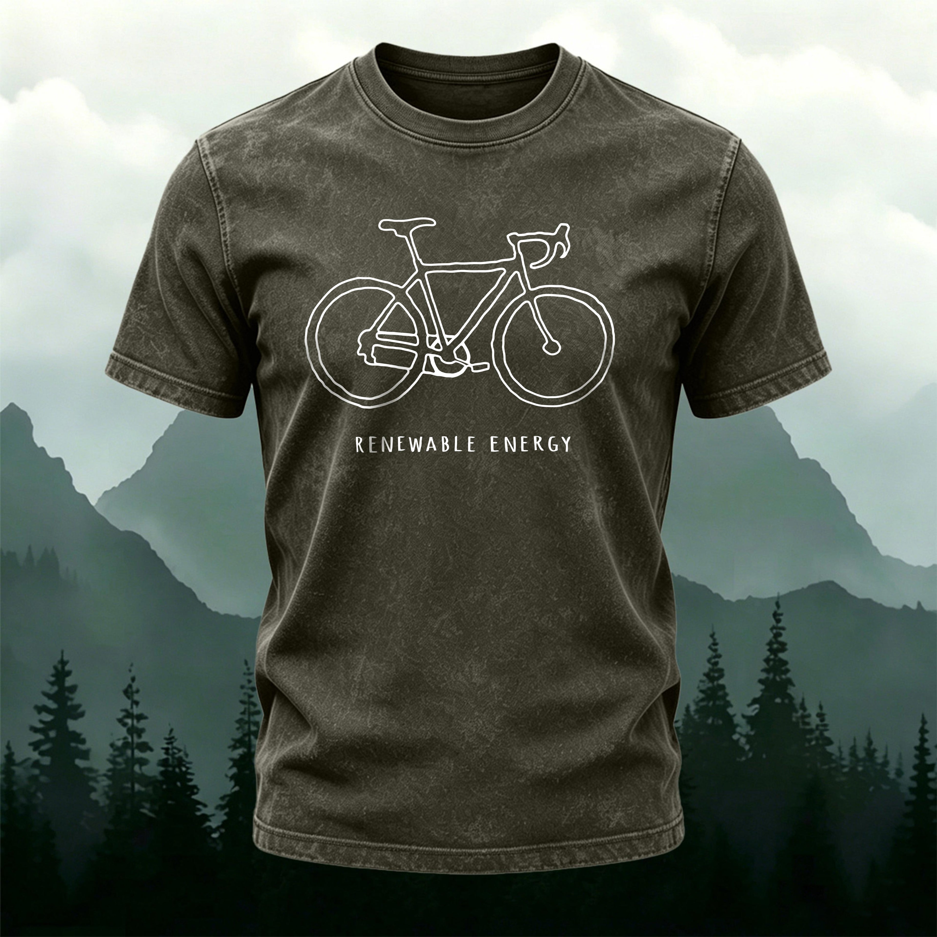 Simple Bicycle Print T-Shirt Casual Washed Cotton