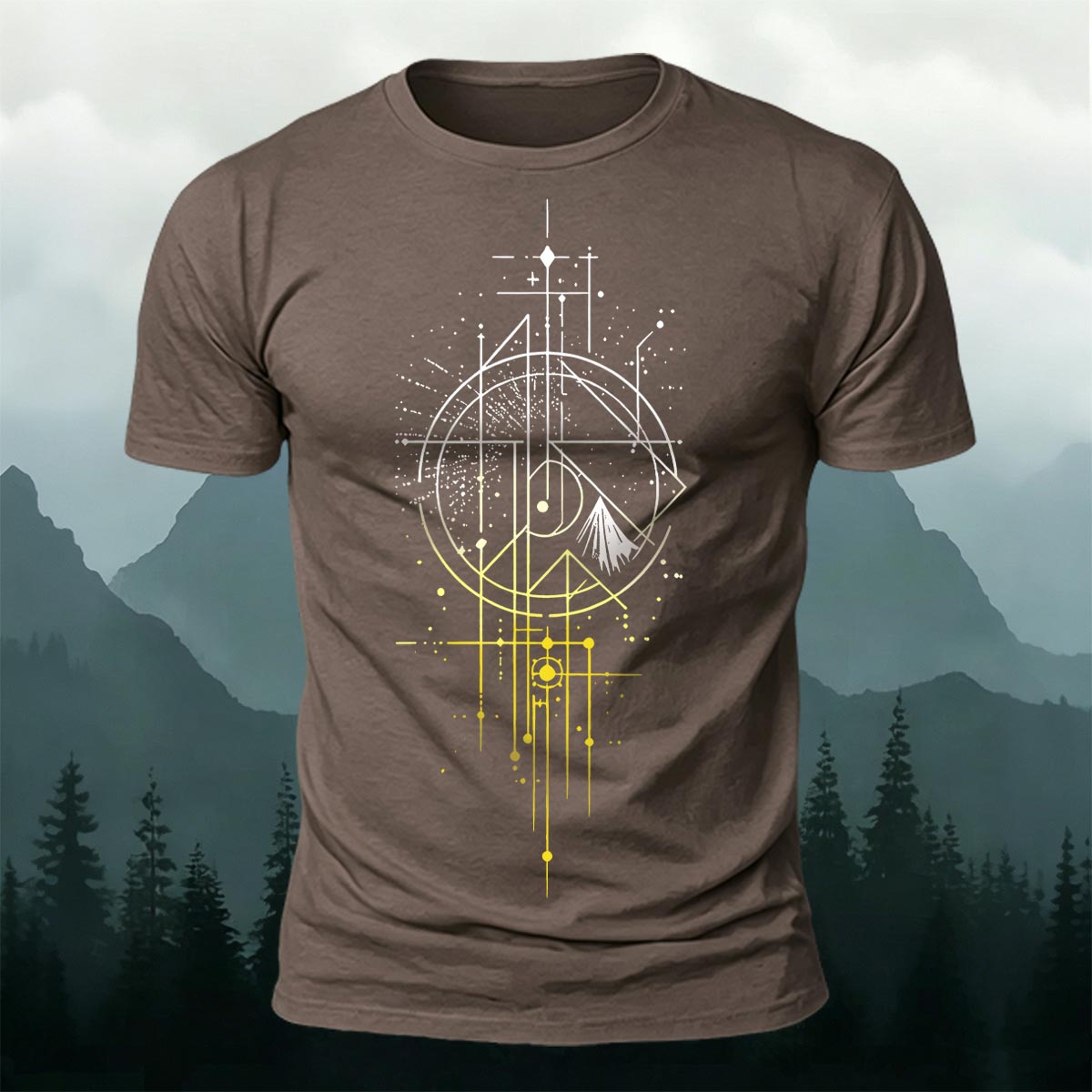 Line Gradient Mountain Print Premium Cotton T-Shirt CO