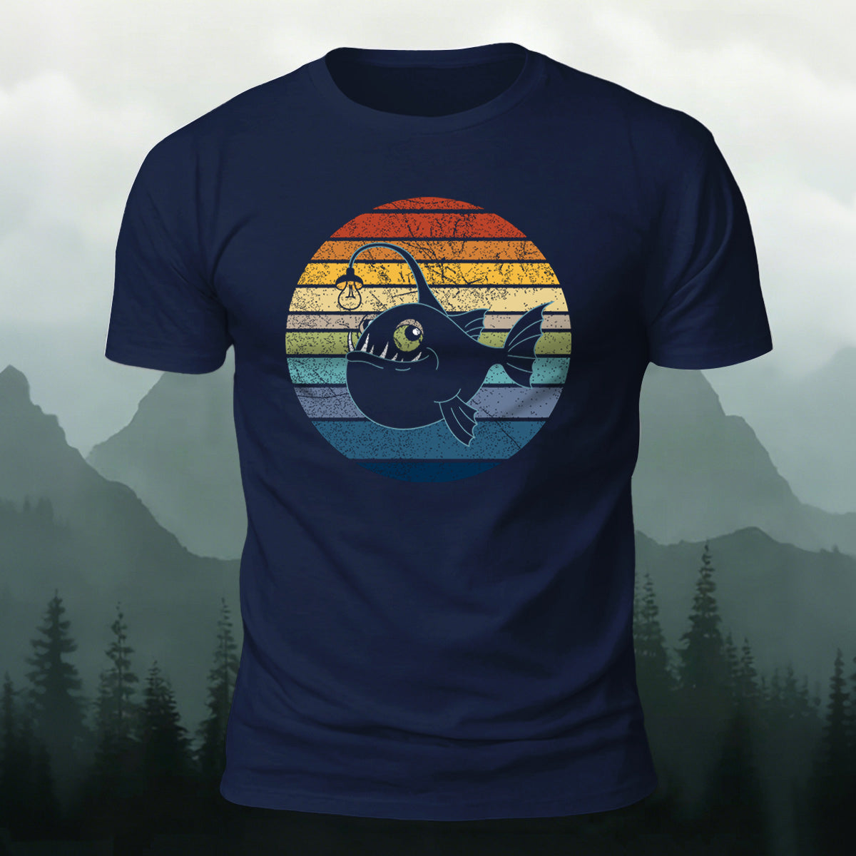 Fun Fishing by Lantern Light Print Casual Cotton T-Shirt