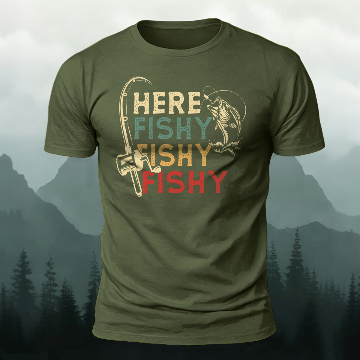 Here Fishy Outdoor Casual Cotton T-Shirt