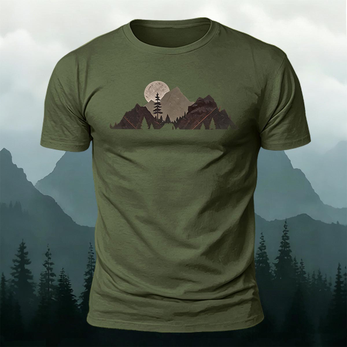 Mountain Landscape Pattern Natural Style Casual T-Shirt