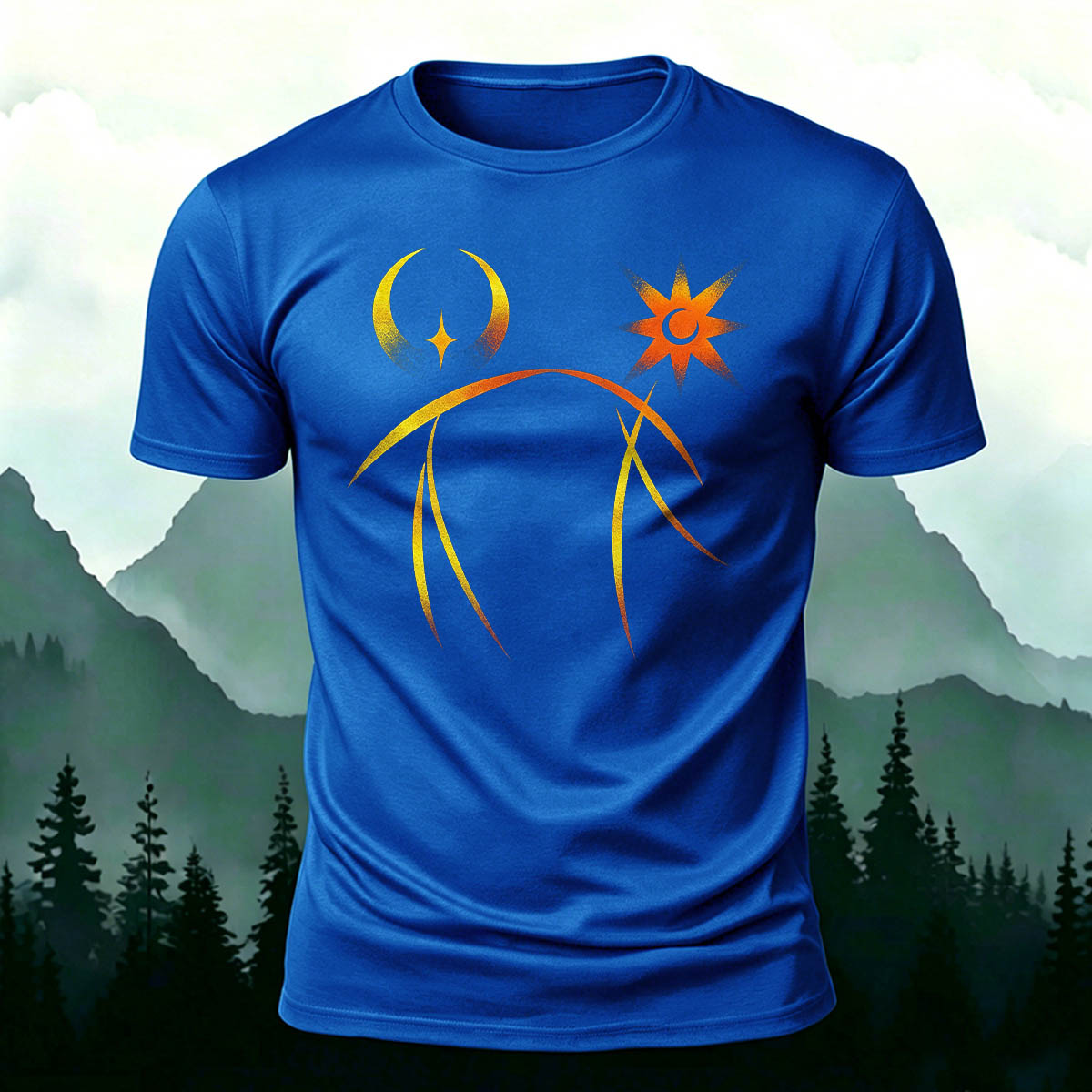 Line Sun Moon Fashion Casual Breathable T-Shirt