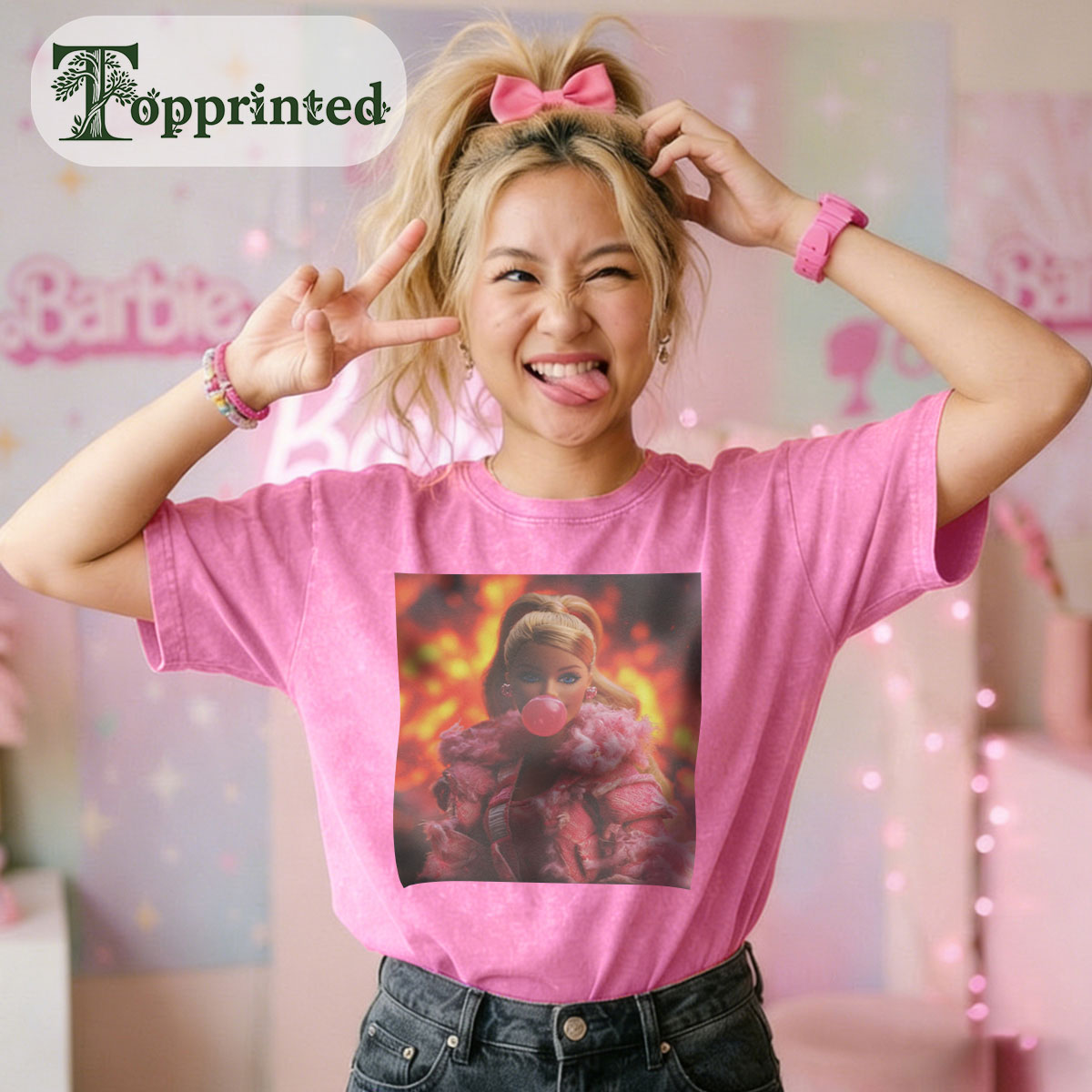 Princess Print Washed Crew Neck T-Shirt