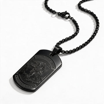 Black Steel St Michael Dog Tag Necklace