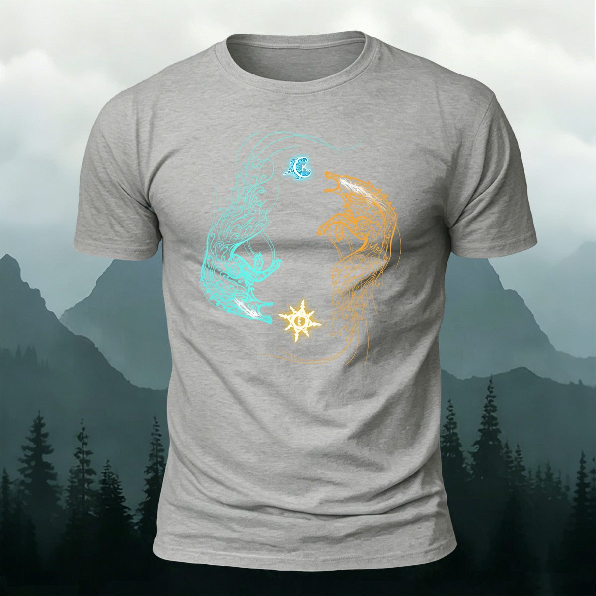 Sun and Moon Chasing Totem Print Versatile  Cotton Tee