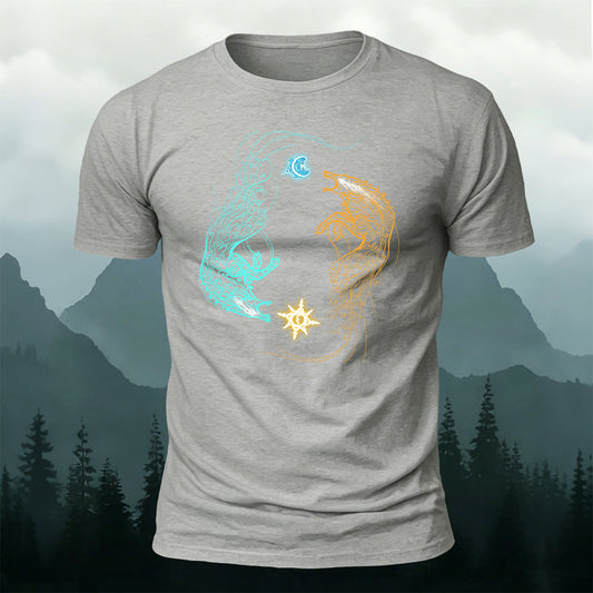 Sun and Moon Chasing Totem Print Versatile  Cotton Tee