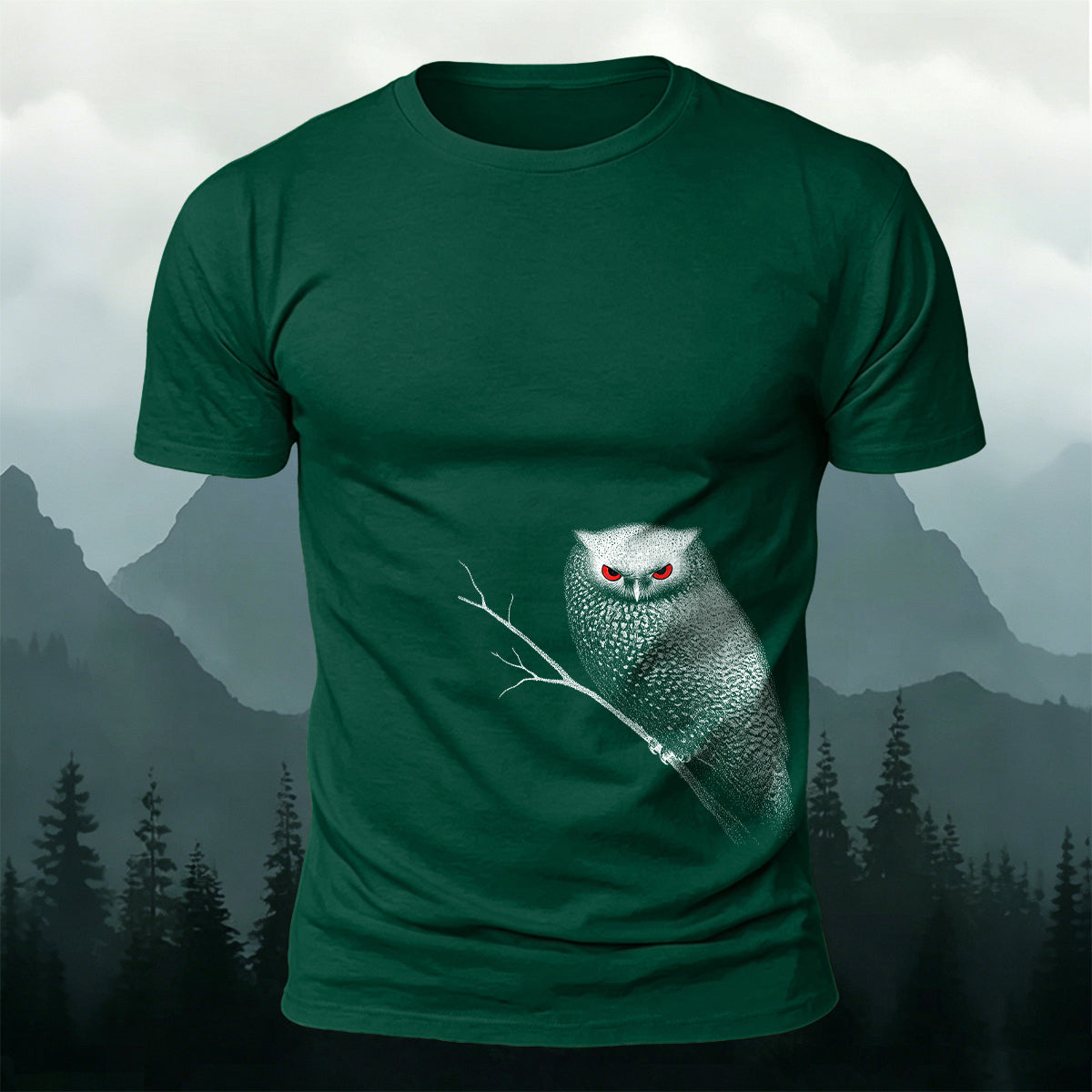 Red-eyed Owl Print Casual Cotton T-Shirt