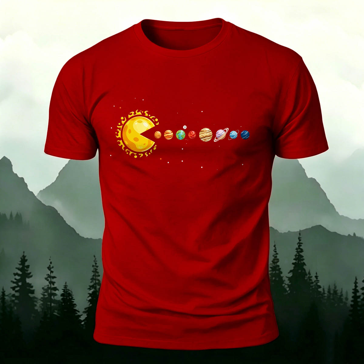 Fun Solar System Print Casual 100% Cotton T-Shirt