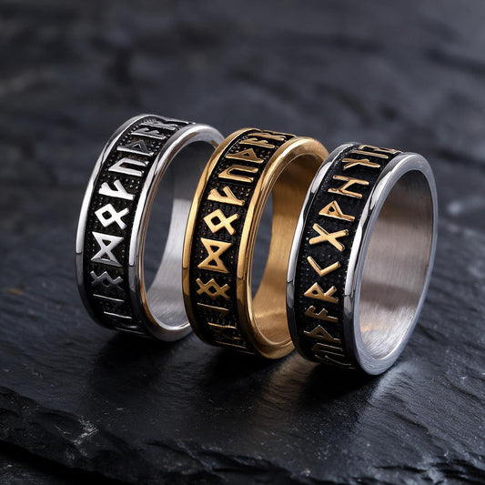 Stainless Steel Viking Rune Solid Ring