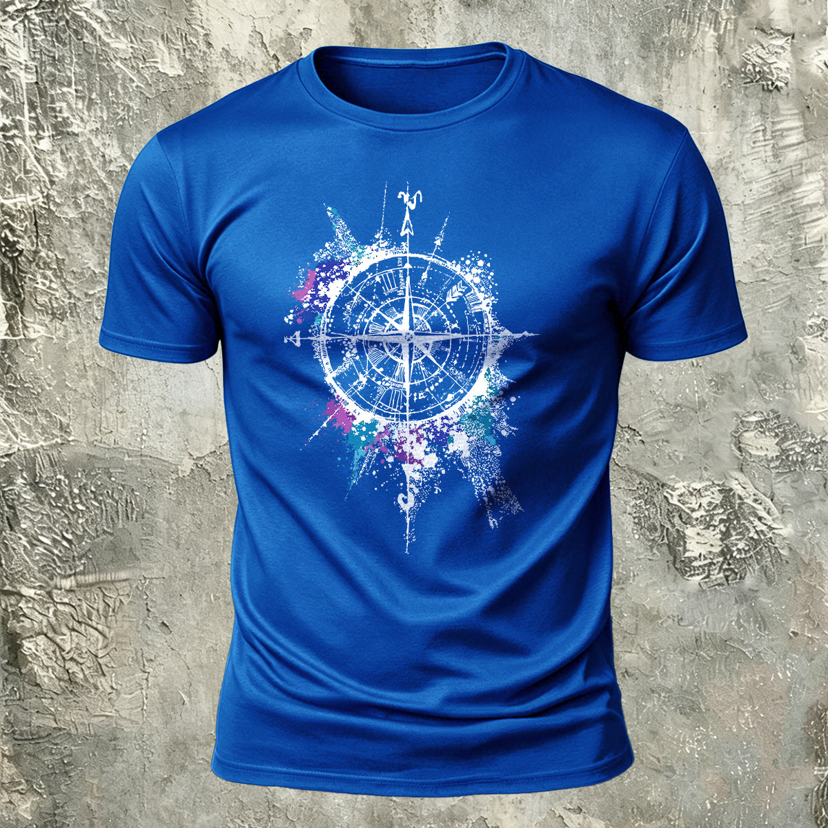 Compass Art Graphic 100% Cotton Casual T-Shirt Blue