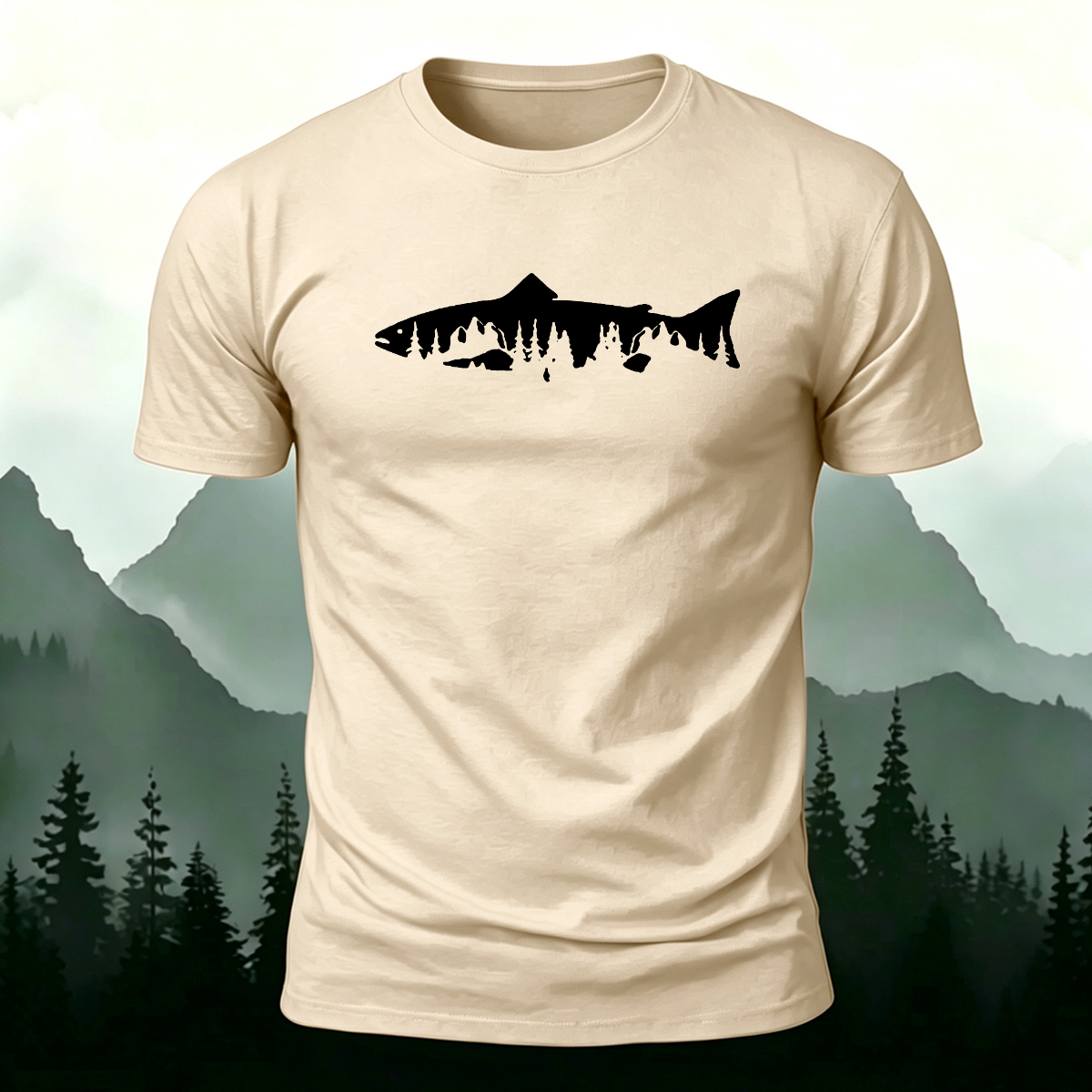 Fish Print Natural Casual Premium Cotton T-Shirt