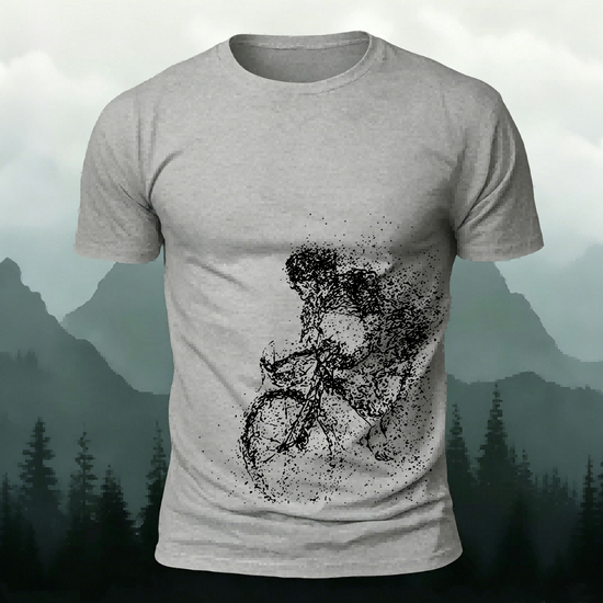 Cycling Pattern Mountain-Style Cotton Casual T-Shirt Grey