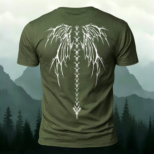 Dark-Style Devil Wings Spine Print Casual Cotton T-Shirt