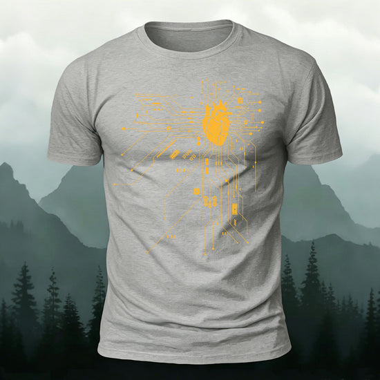Creative Heart Pattern Combed Cotton T-Shirt Grey