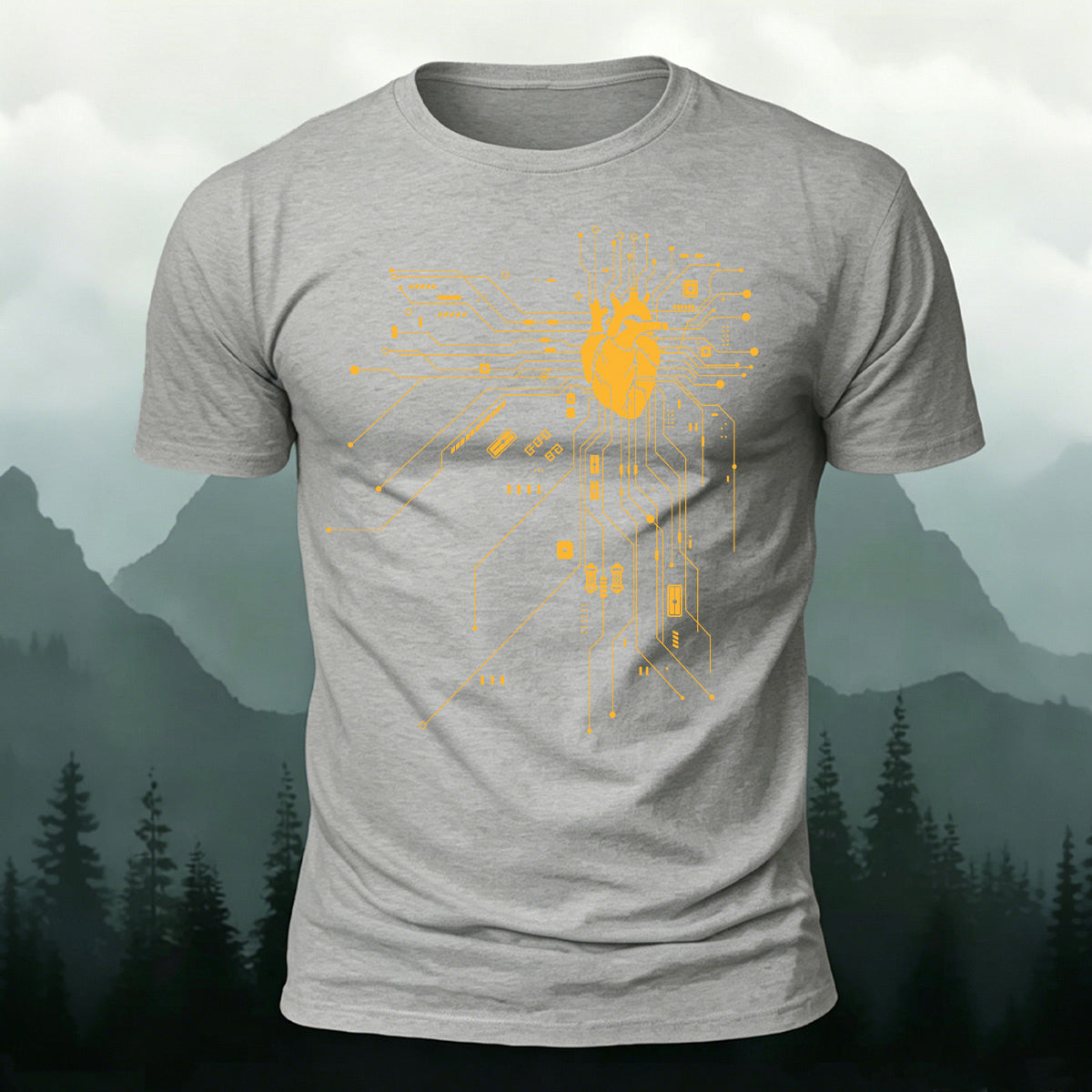 Creative Heart Pattern Combed Cotton T-Shirt Grey