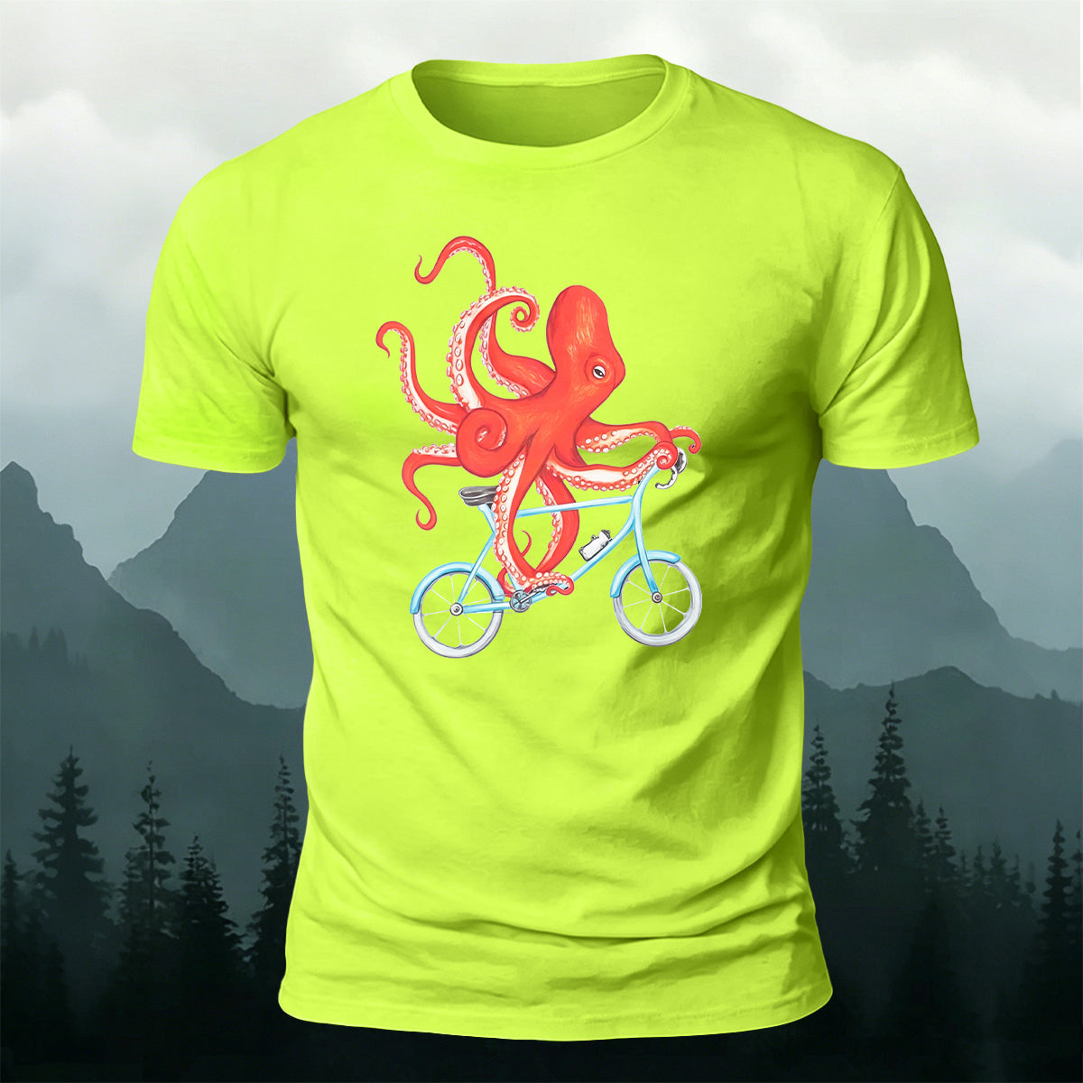 Octopus Cycling Graphic Fun Casual Cotton Tee