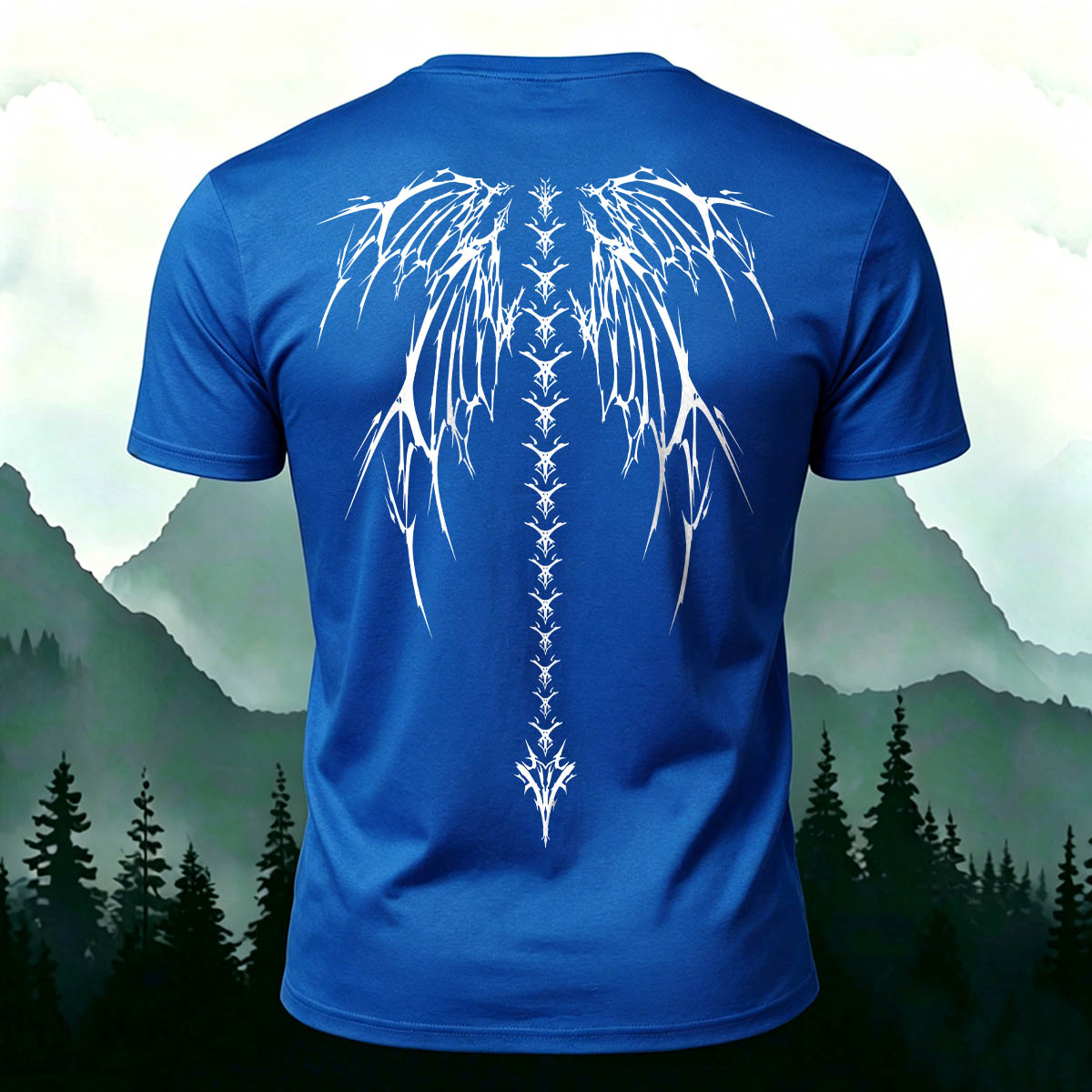 Dark-Style Devil Wings Spine Print Casual Cotton T-Shirt