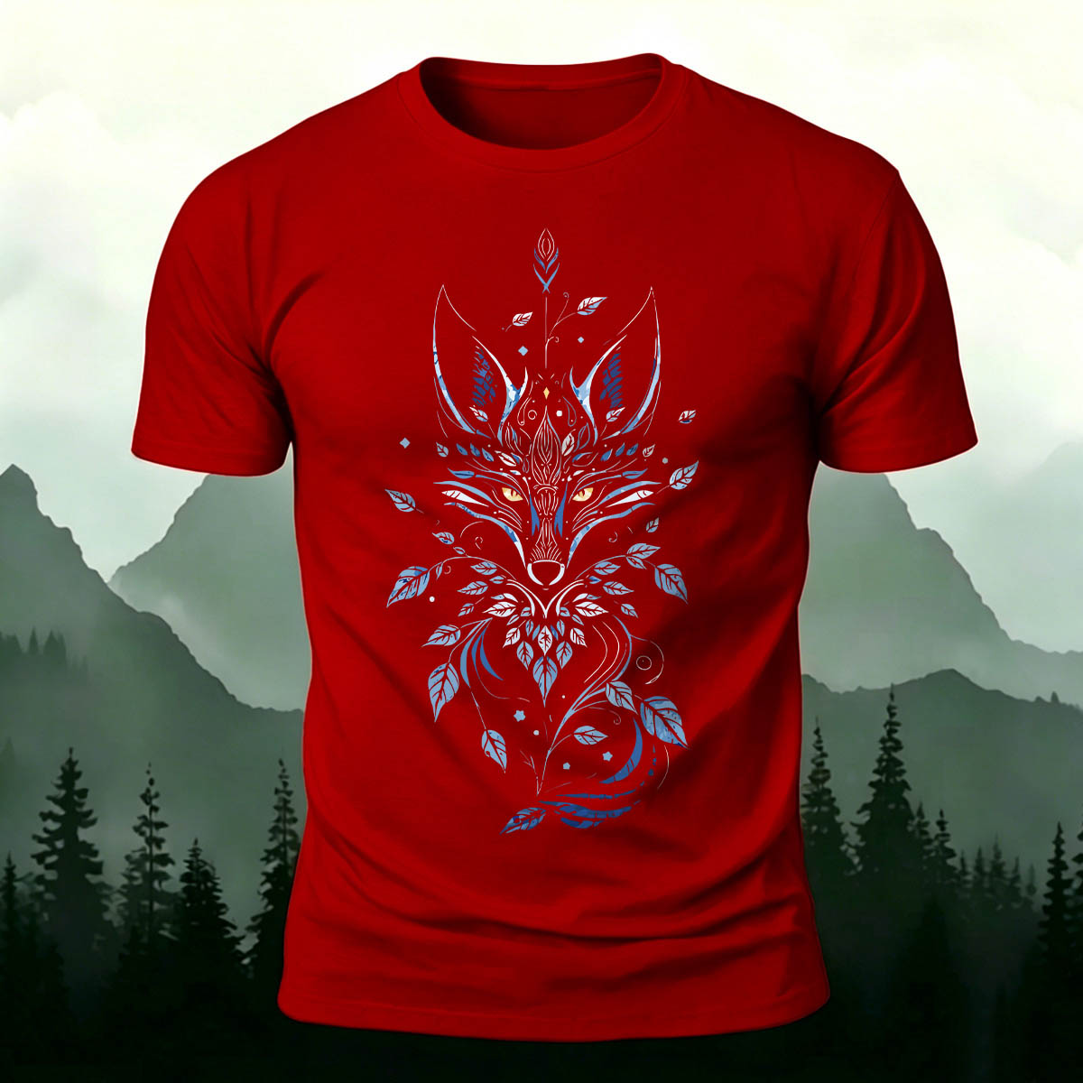 Fox Mythology Totem Print 100% Cotton T-Shirt