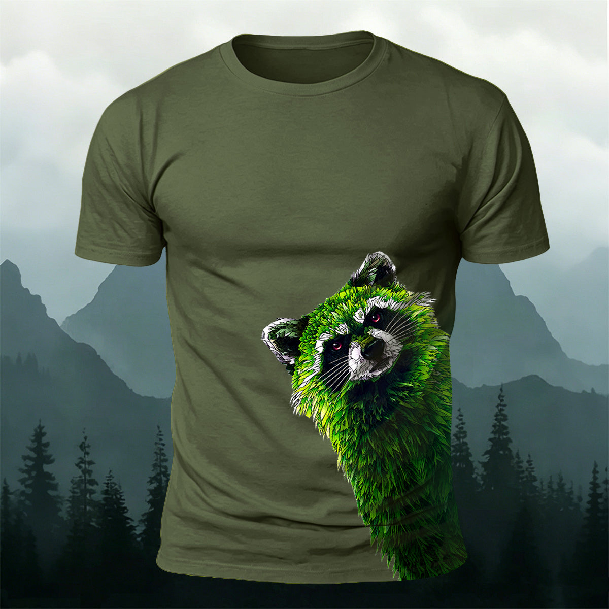 Raccoon Peeking Through the Trees Print Versatile Outdoor Tee