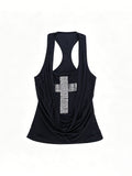 Dark-style Cross Rhinestone Patched Vest