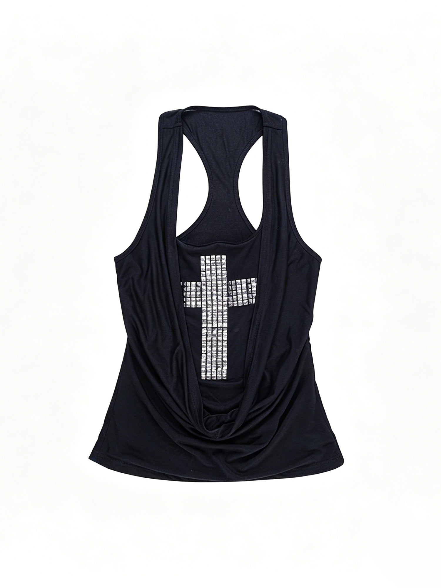 Dark-style Cross Rhinestone Patched Vest