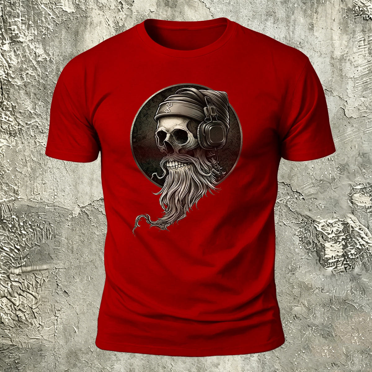 Vintage Skull Headphones Print Casual Cotton T-Shirt