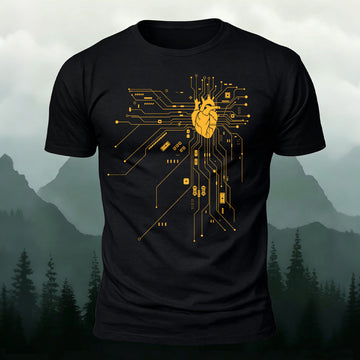 Creative Heart Pattern Combed Cotton T-Shirt Black