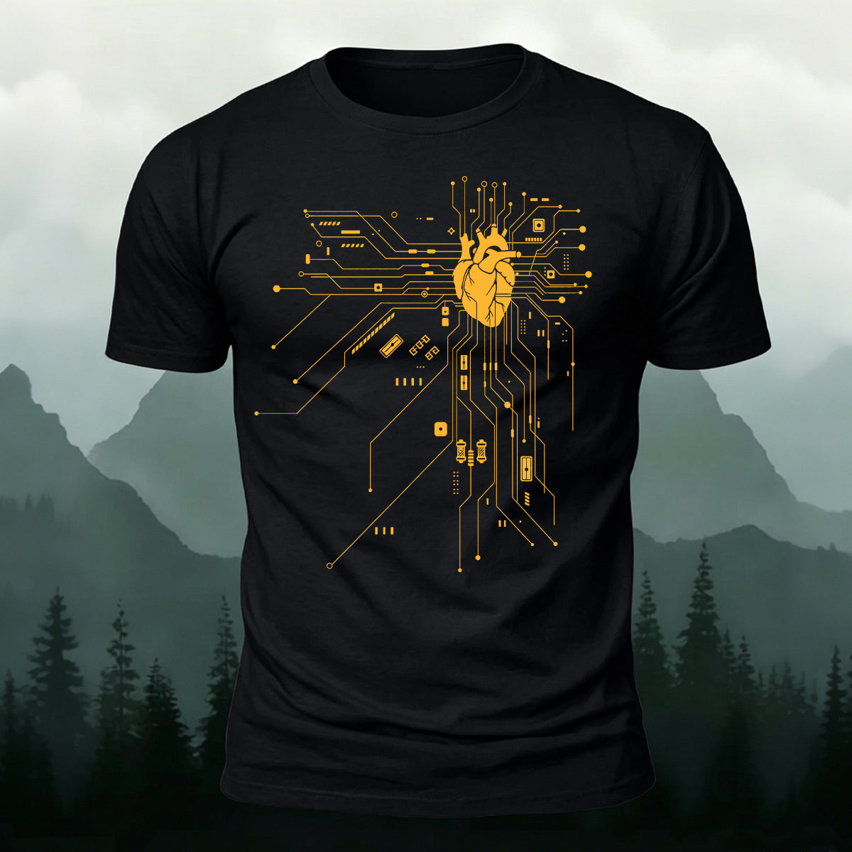 Creative Heart Pattern Combed Cotton T-Shirt Black
