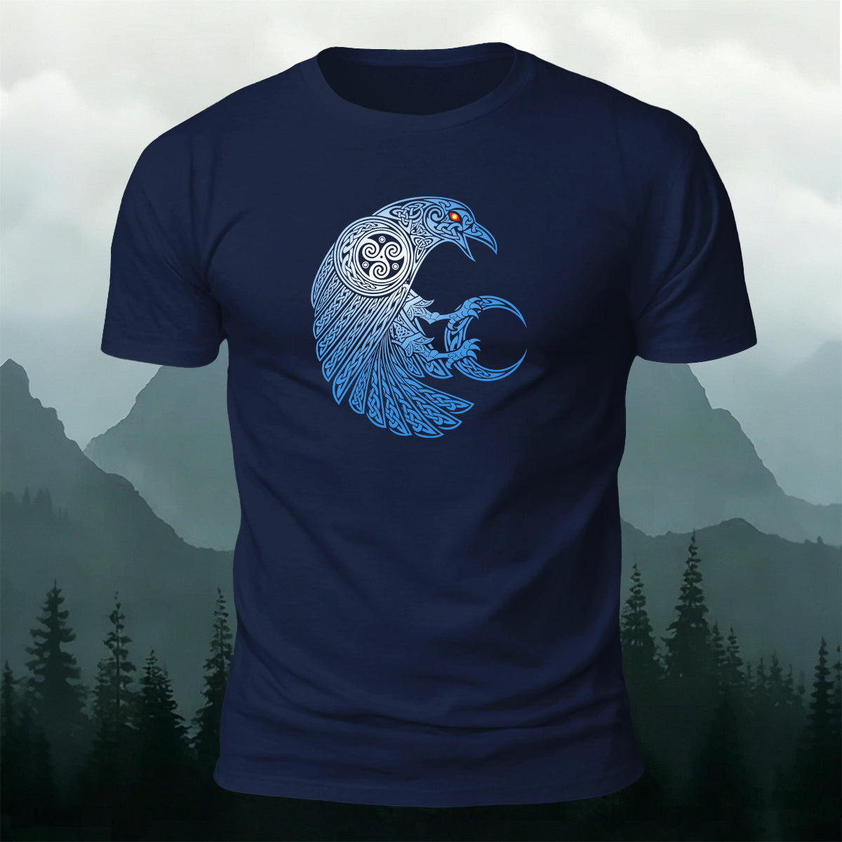 Red-Eyed Crow Print Soft-Touch Cotton T-Shirt
