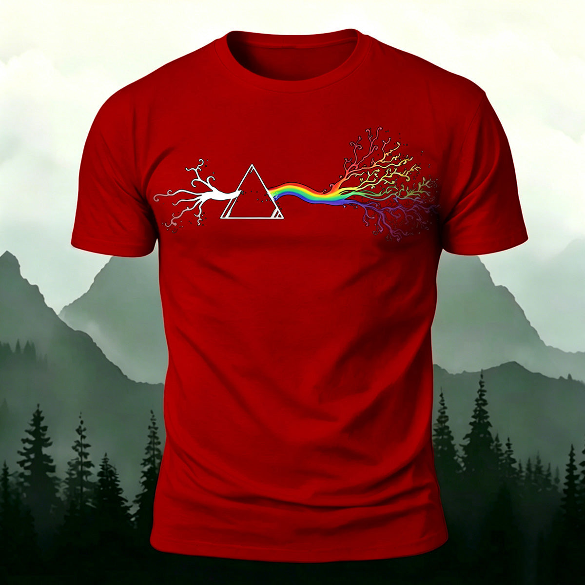 Colorful Tree Print Premium Cotton Round Neck T-Shirt Grey