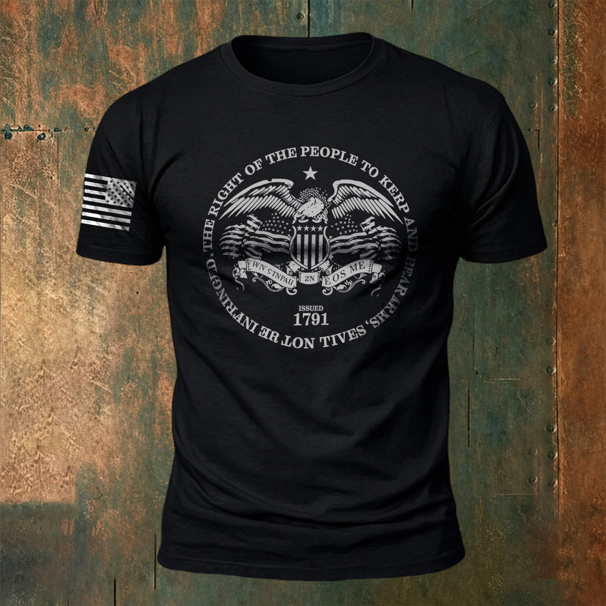 Memorial Print American-Style Casual Cotton T-Shirt Black