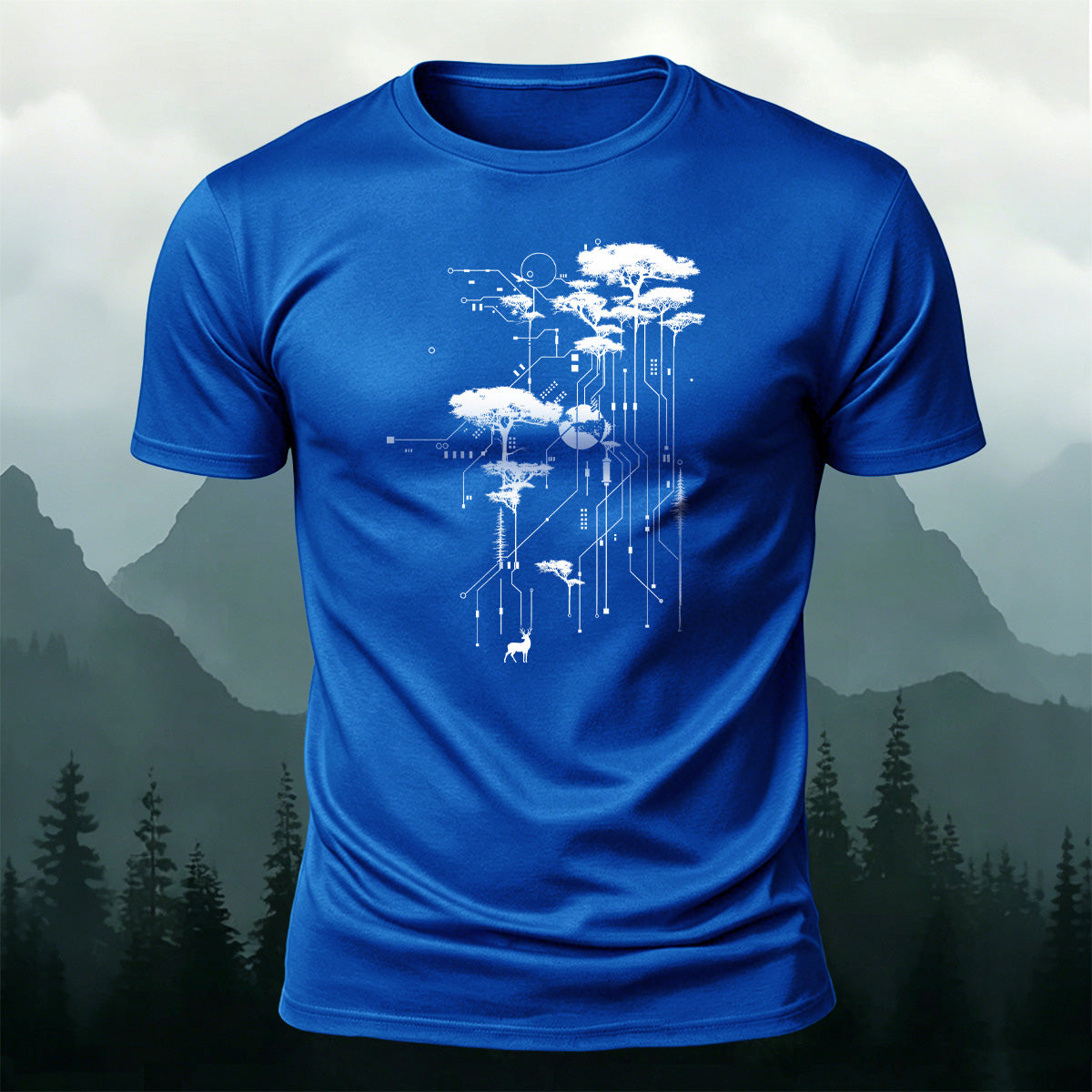 Forest Circuit Print Design 100% Cotton T-Shirt
