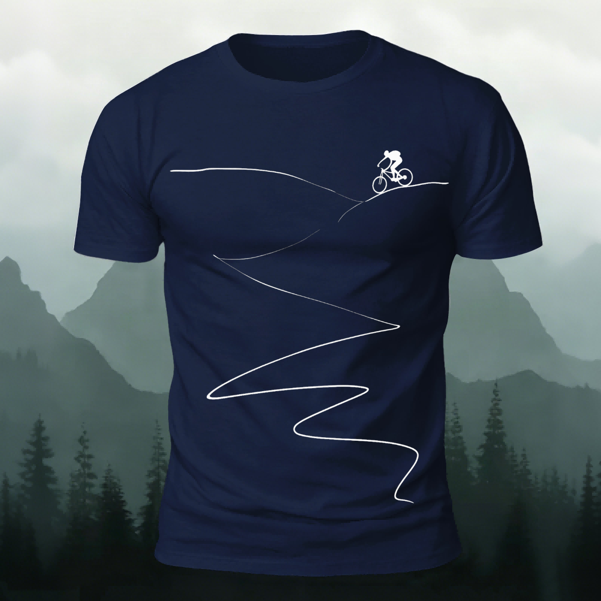 Cycling Minimalist Line Pattern Breathable T-Shirt Navy