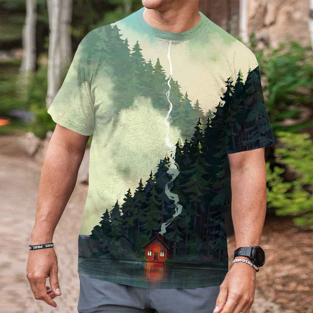 Forest Smoke Print Outdoor Style Casual T-Shirt
