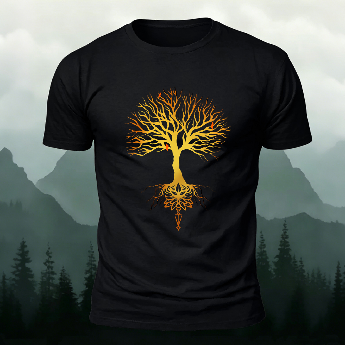 Glowing Tree Natural Casual Premium Cotton Tee Black