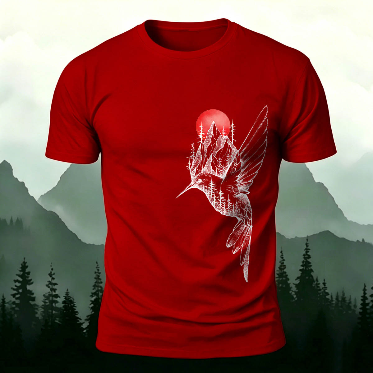 Bird Forest Print Casual Premium Cotton T-Shirt