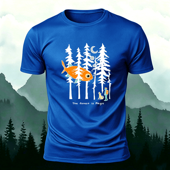 Fun Forest Print Outdoor Skin-friendly Casual T-Shirt Blue