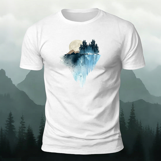 Natural Scenery Print Breathable Material Casual T-Shirt White