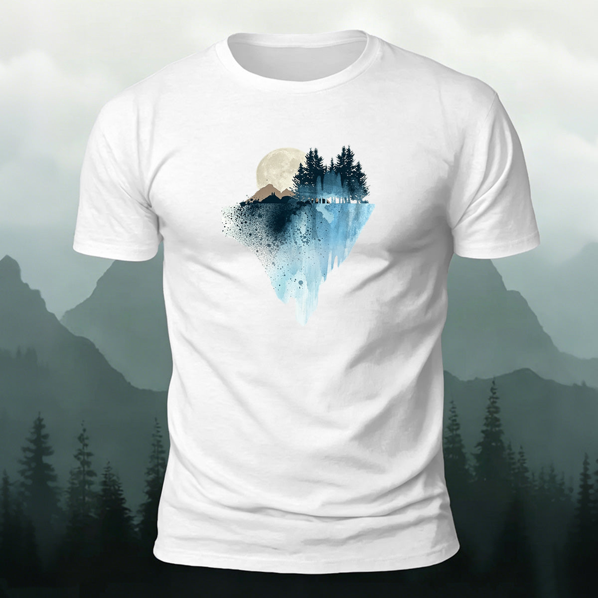 Natural Scenery Print Breathable Material Casual T-Shirt White