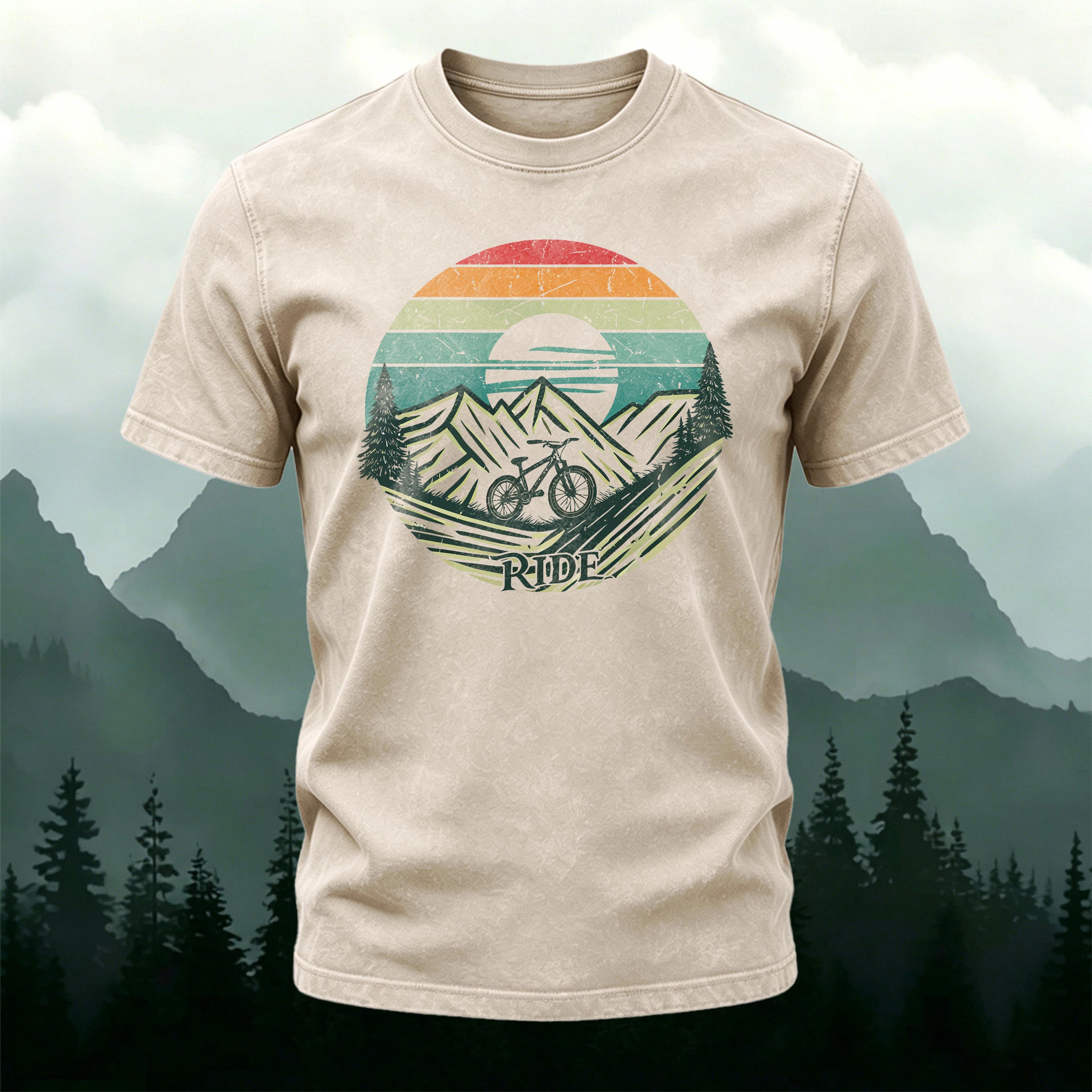 Retro Natural Cycling Outdoor Washed Cotton T-Shirt