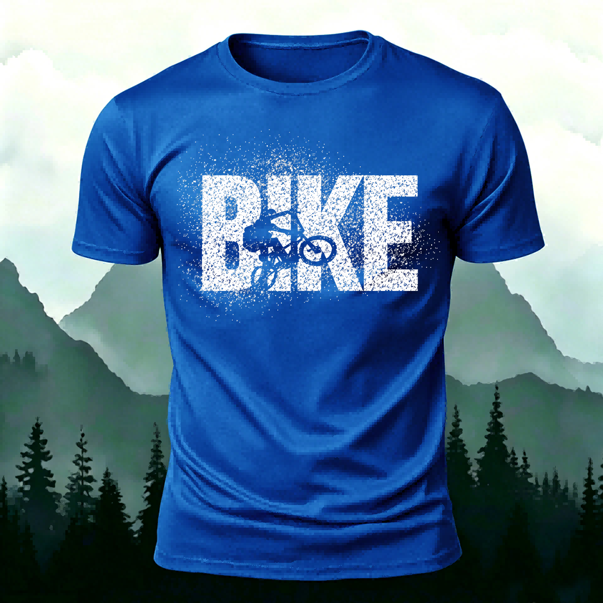 Bike Letter Print fashionable Breathable Material T-Shirt Blue