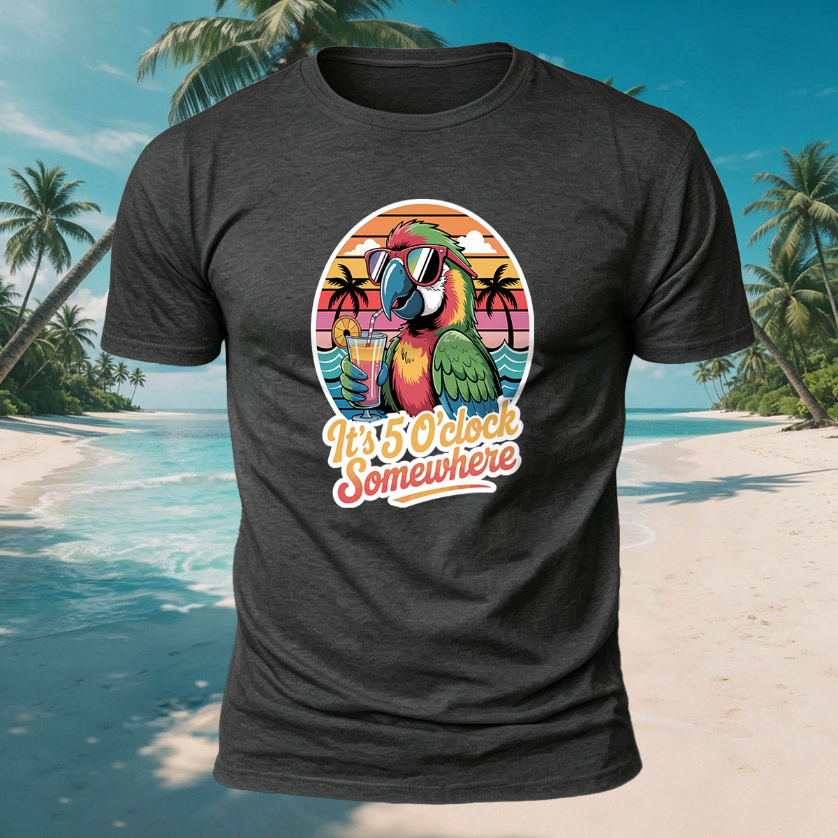 Fun Parrot Drinking Juice Casual Skin-Friendly T-Shirt