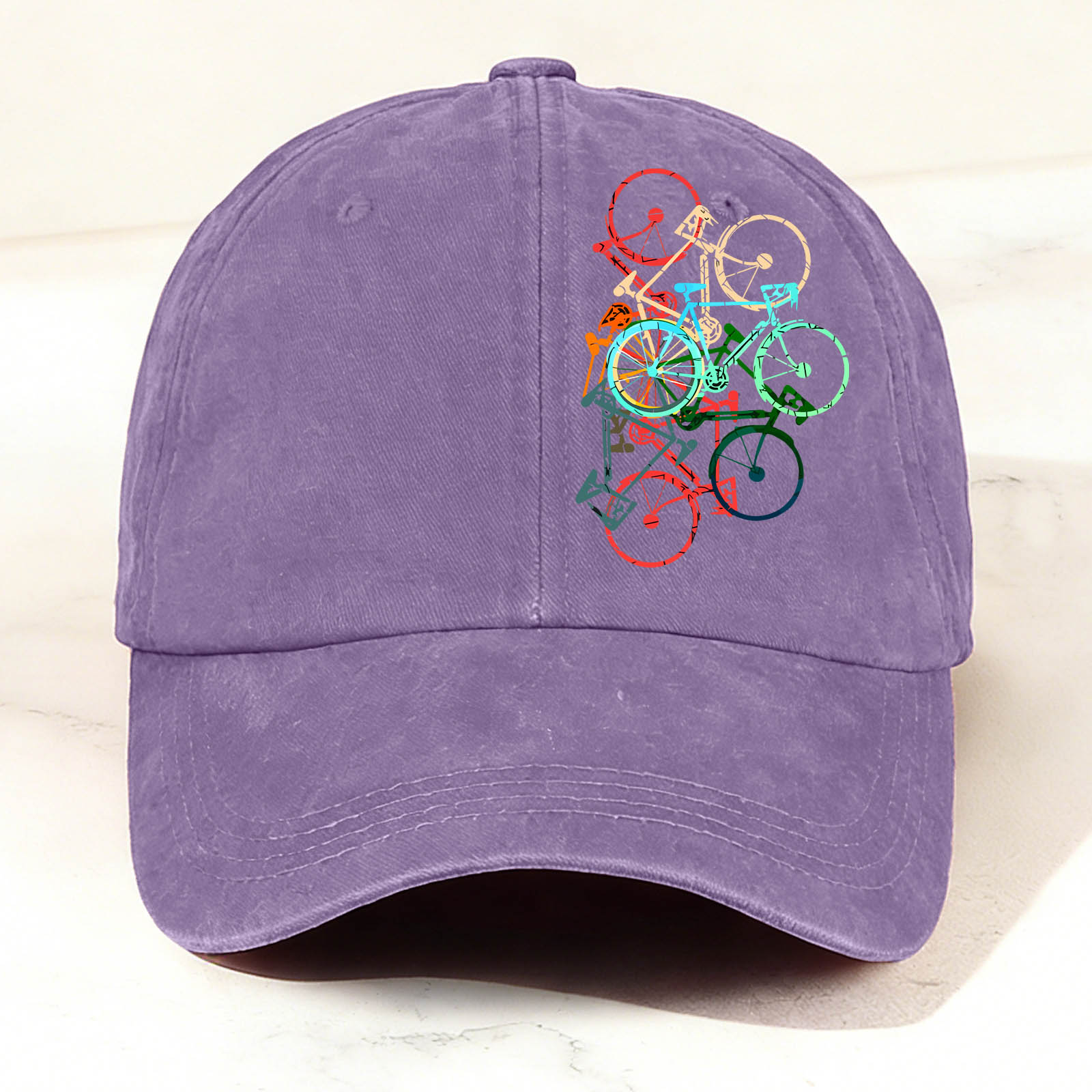 Colorful Bicycle-Printed Washed Baseball Cap