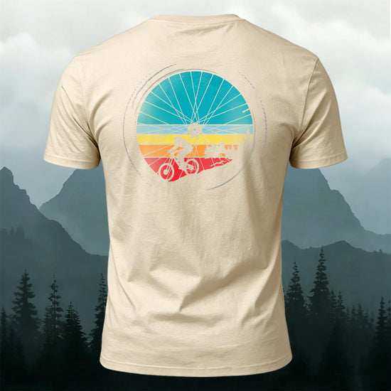 Cycling Wheel Pattern Outdoor Breathable Casual T-shirt Beige