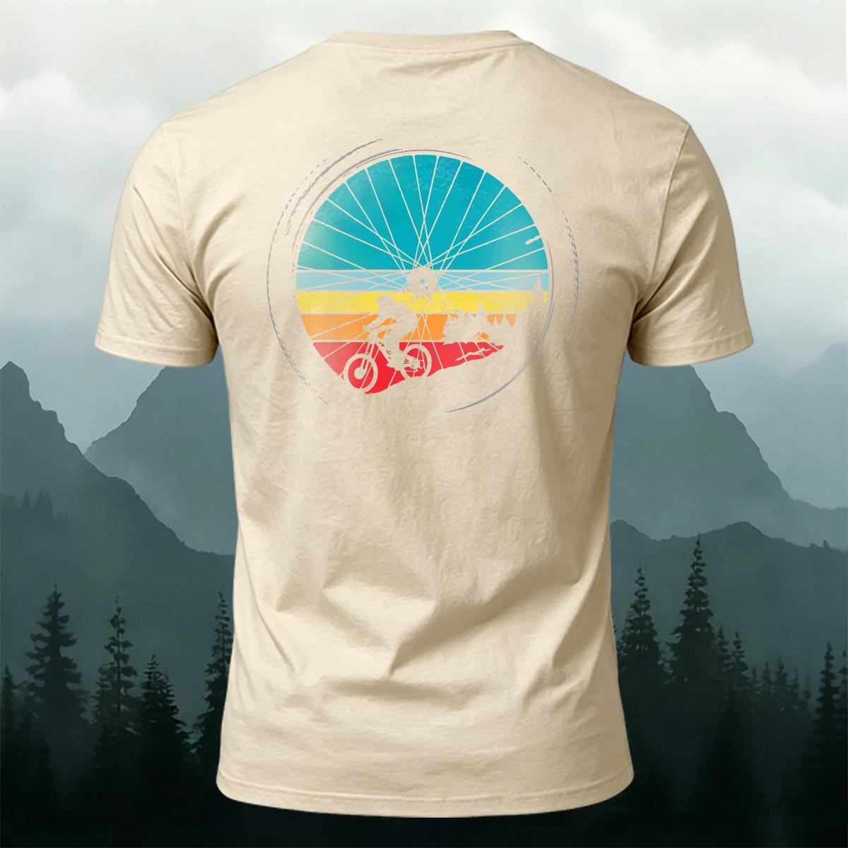 Cycling Wheel Pattern Outdoor Breathable Casual T-shirt Beige