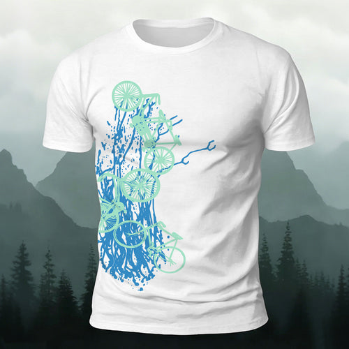 Artistic Bicycle Print Outdoor Casual Cotton T-Shirt