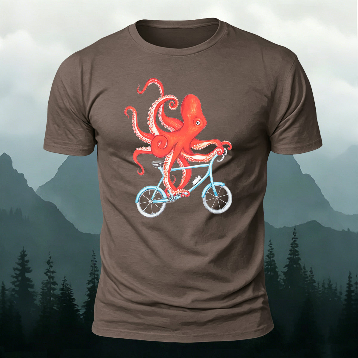 Octopus Cycling Graphic Fun Casual Cotton Tee