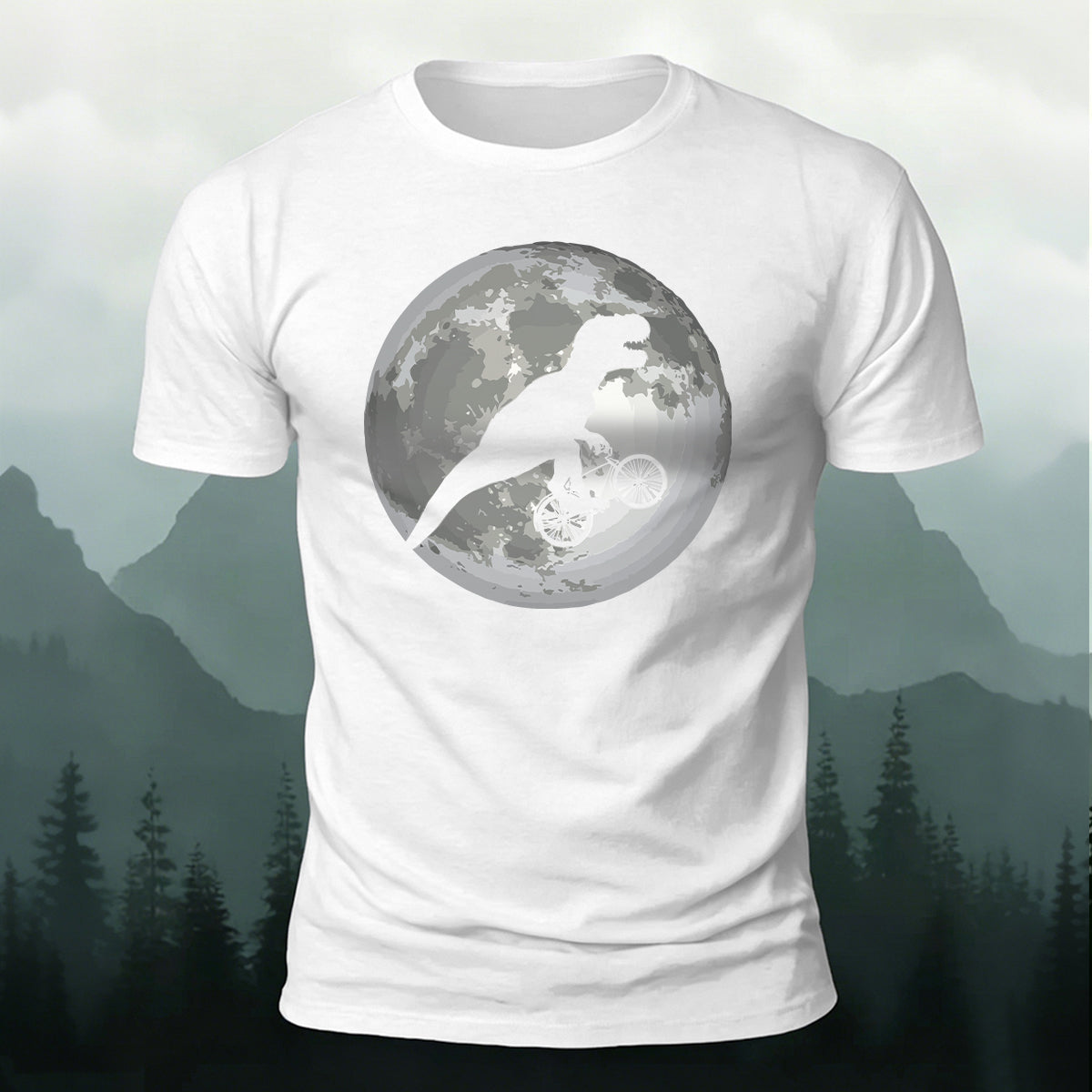 Dinosaur Fossil Bike Ride on the Moon  Cotton T-Shirt
