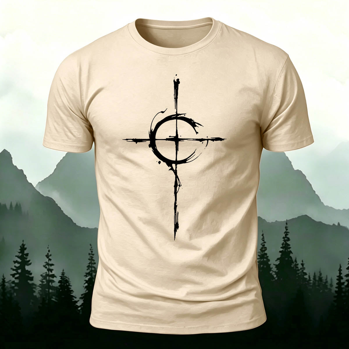 Cross-Pattern Ink Wash Print  Cotton T-shirt